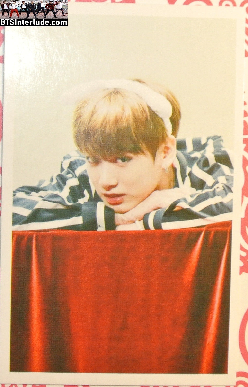 BTS PHOTOCARD FANSITE JEON JUNGKOOK 전정국 BLACK WHITE STRIPED SHIRT FANSIGN PC PHOTO CARD
