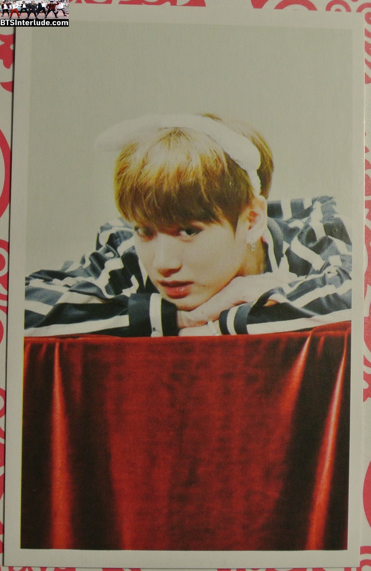 BTS PHOTOCARD FANSITE JEON JUNGKOOK 전정국 BLACK WHITE STRIPED SHIRT FANSIGN PC PHOTO CARD