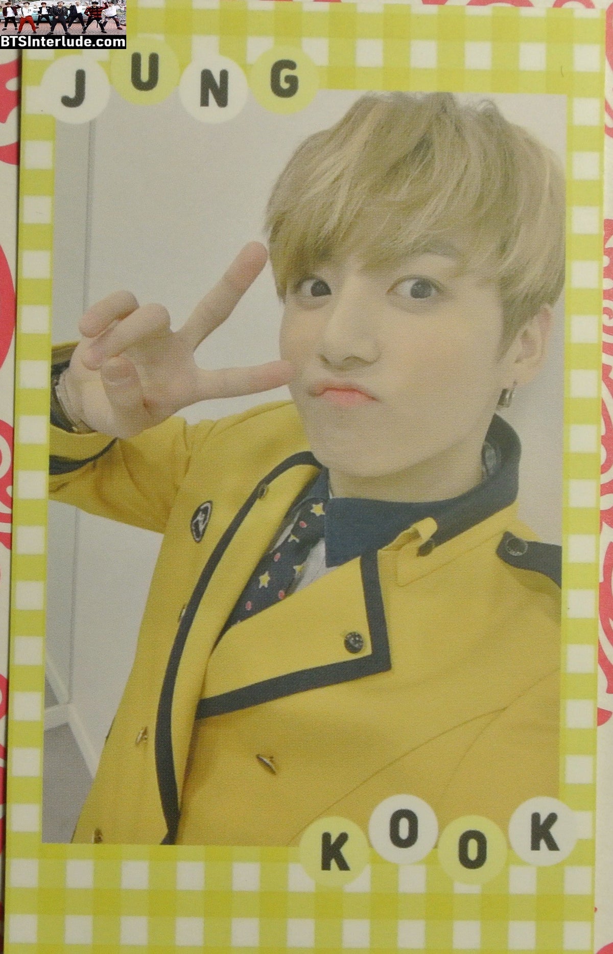 BTS PHOTOCARD FANSITE JEON JUNGKOOK 전정국 GRADUATION YELLOW JACKET V SIGN PC PHOTO CARD