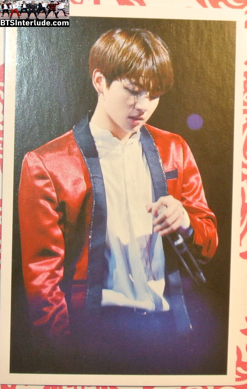 BTS PHOTOCARD FANSITE JEON JUNGKOOK 전정국 RED SATIN JACKET LOOKING DOWN PC PHOTO CARD