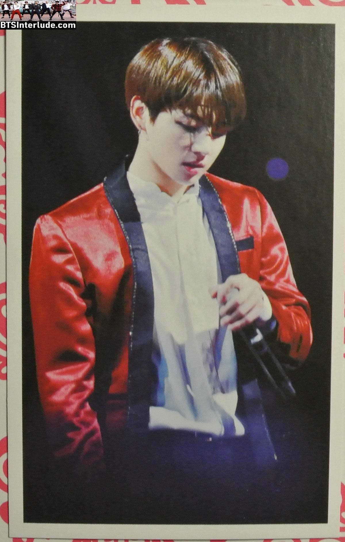BTS PHOTOCARD FANSITE JEON JUNGKOOK 전정국 RED SATIN JACKET LOOKING DOWN PC PHOTO CARD