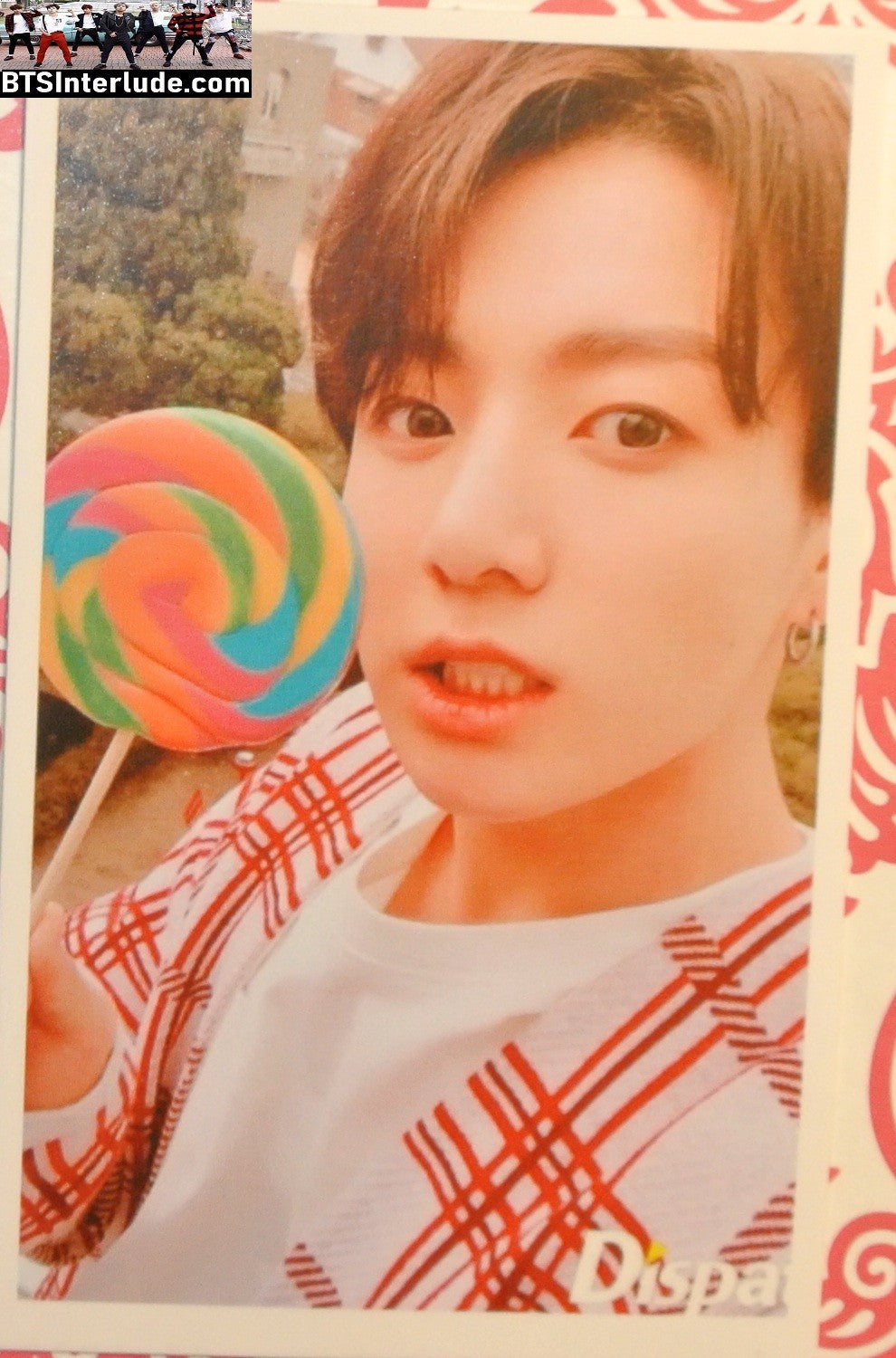 BTS PHOTOCARD FANSITE JEON JUNGKOOK 전정국 RED WHITE PLAID PJS LOLLIPOP PC PHOTO CARD