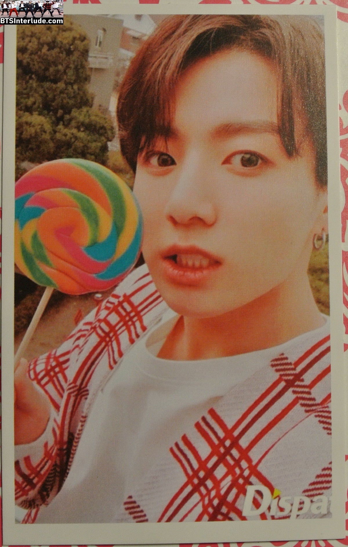 BTS PHOTOCARD FANSITE JEON JUNGKOOK 전정국 RED WHITE PLAID PJS LOLLIPOP PC PHOTO CARD