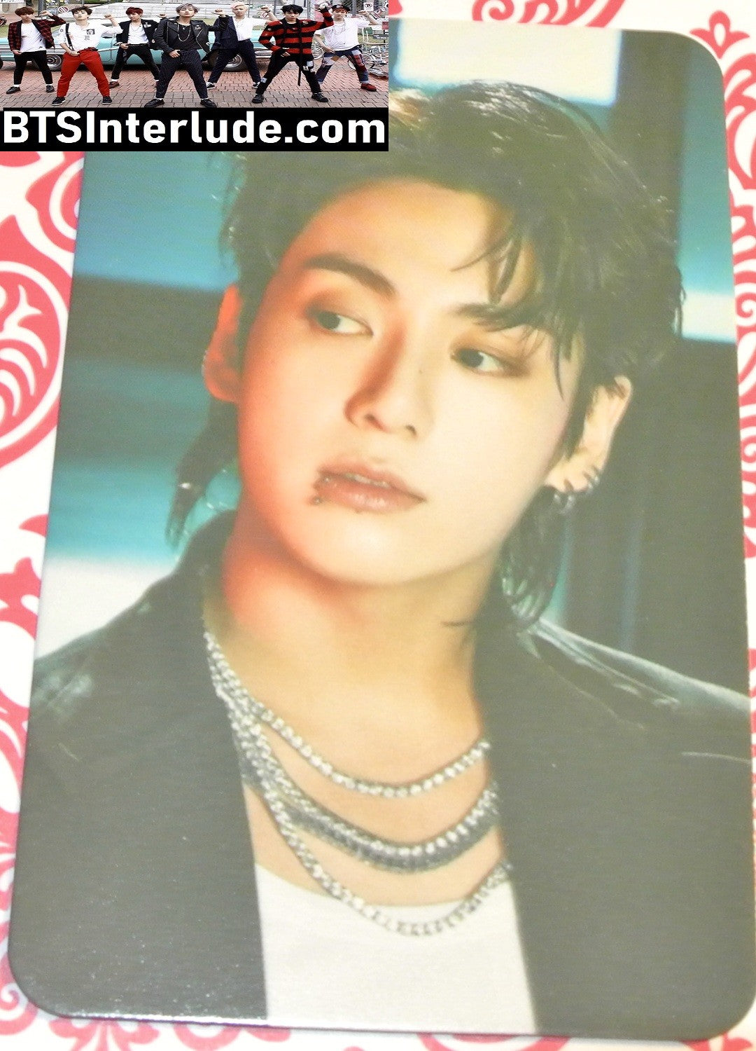 BTS PHOTOCARD FANSITE JEON JUNGKOOK 전정국 SILVER NECKLACES LIP RING PHOTO CARD PC