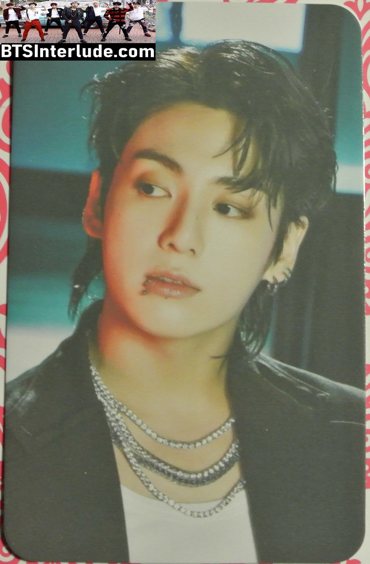 BTS PHOTOCARD FANSITE JEON JUNGKOOK 전정국 SILVER NECKLACES LIP RING PHOTO CARD PC