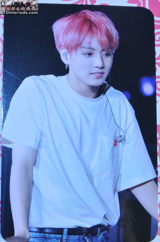BTS PHOTOCARD FANSITE JEON JUNGKOOK 전정국 PINK HAIR WHITE SHIRT THE KNOCK FANSITE ADDICTED PHOTO CARD