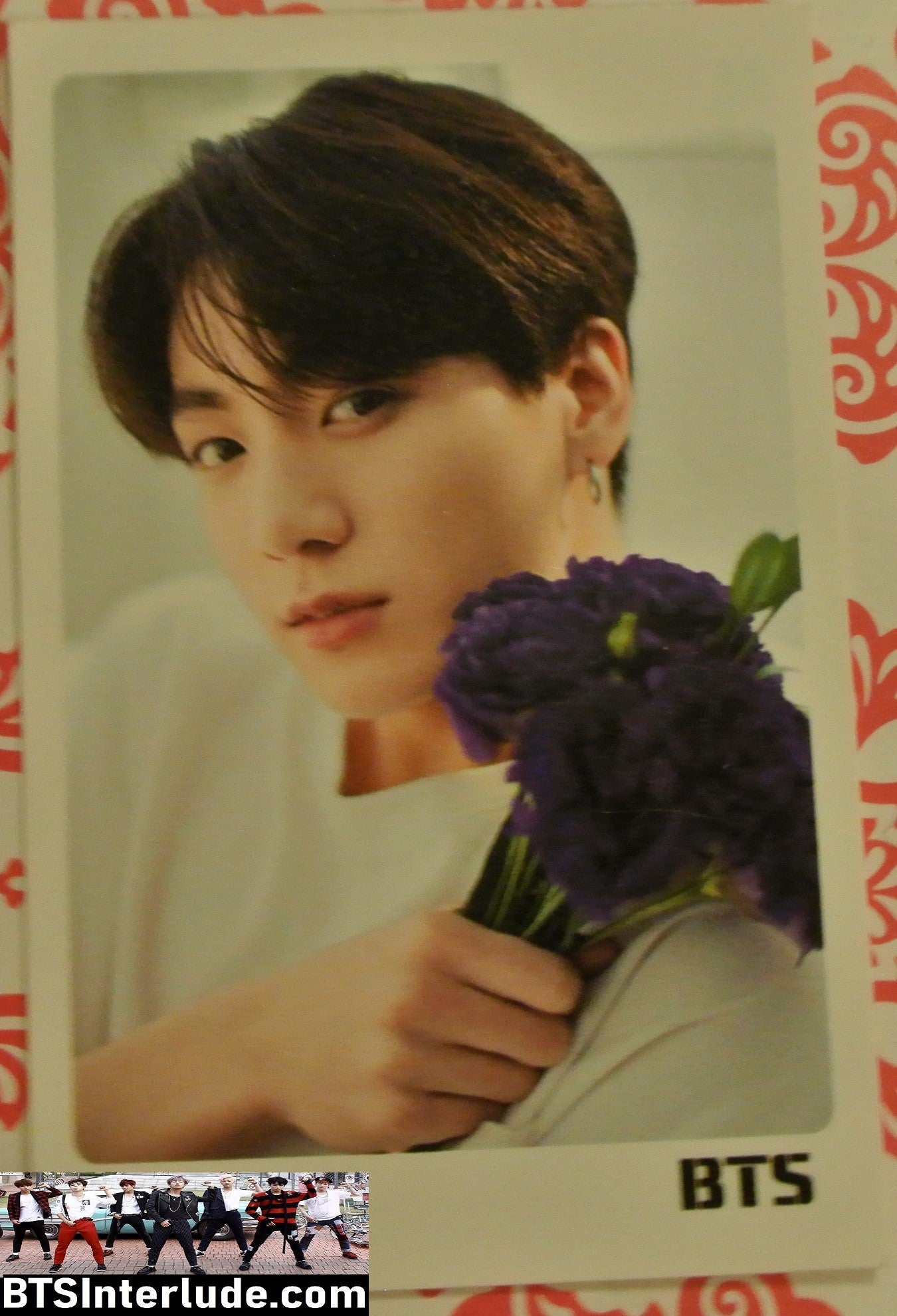 BTS PHOTOCARD FANSITE JEON JUNGKOOK 전정국 WHITE SHIRT PURPLE FLOWERS PHOTO CARD PC