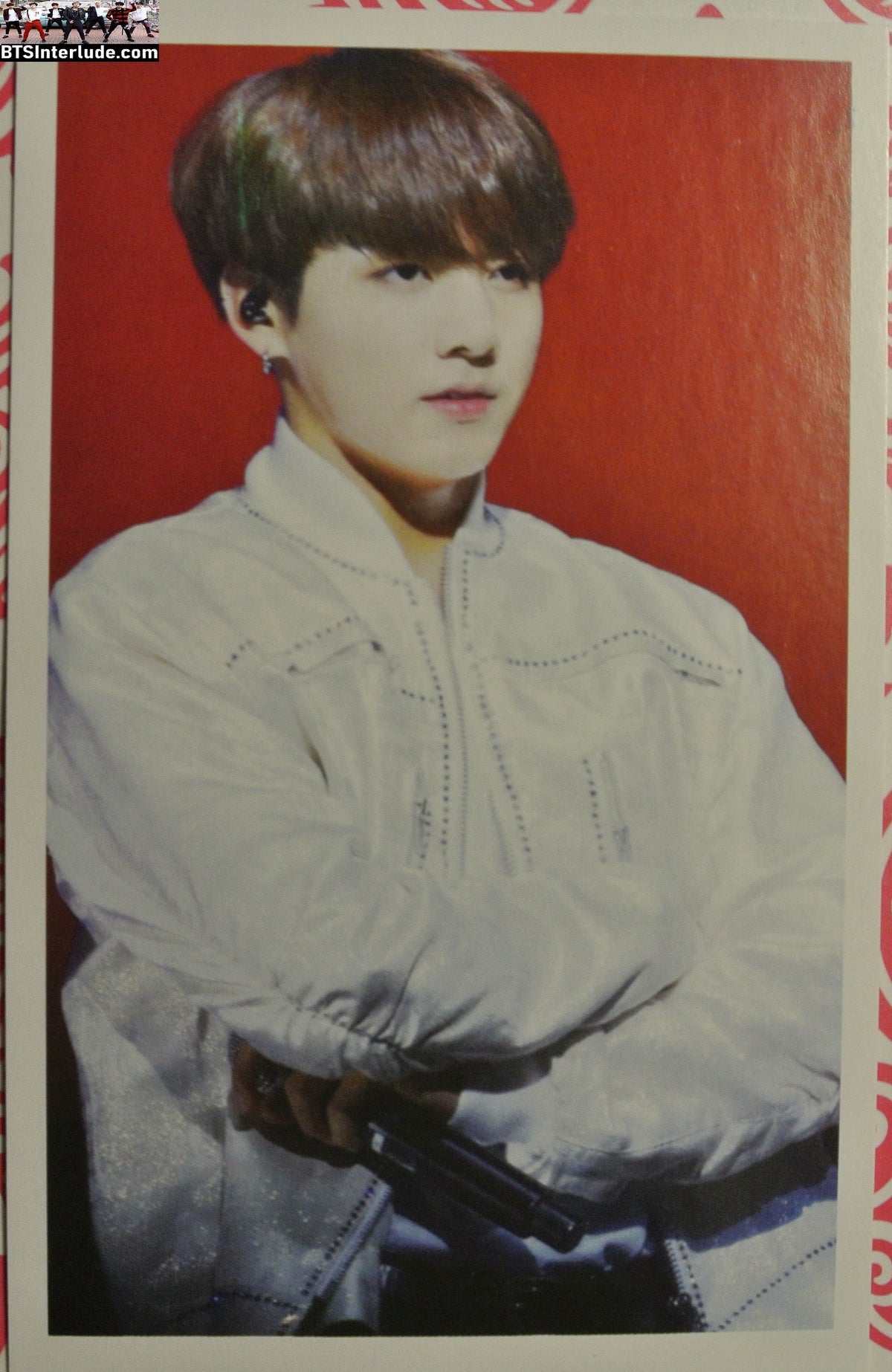 BTS PHOTOCARD FANSITE JEON JUNGKOOK 전정국 WHITE SATIN JACKET ARMS CROSSED PC PHOTO CARD