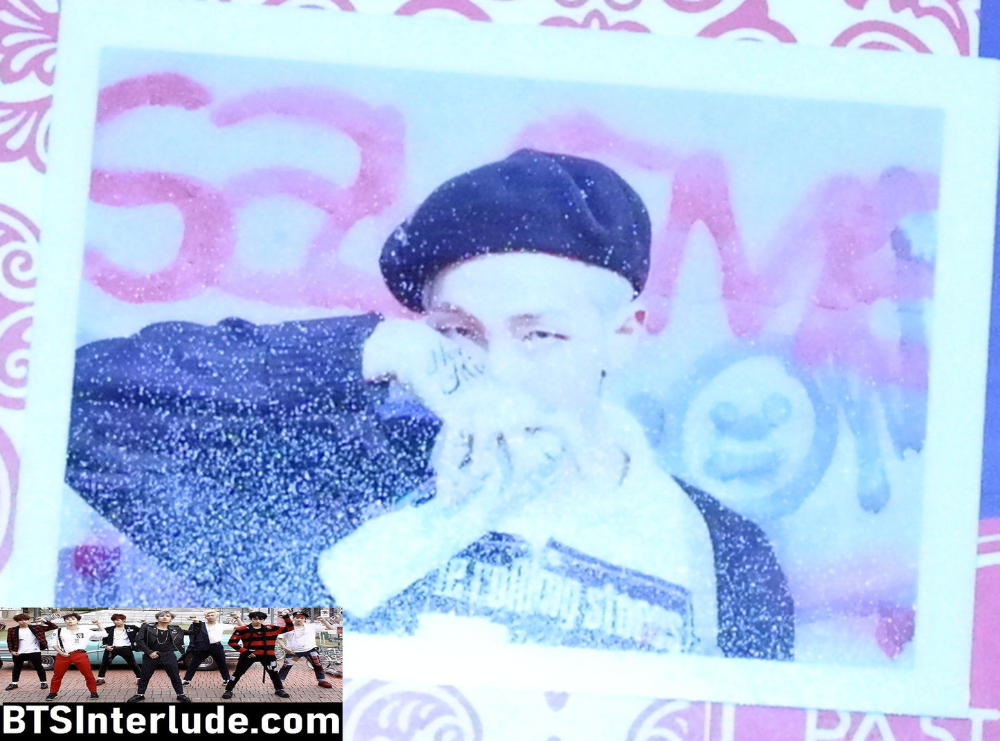 BTS PHOTOCARD FANSITE RM KIM NAMJOON 김남준 BLOND PINK HAIR BERET SPRAY PAINT PHOTO CARD PC