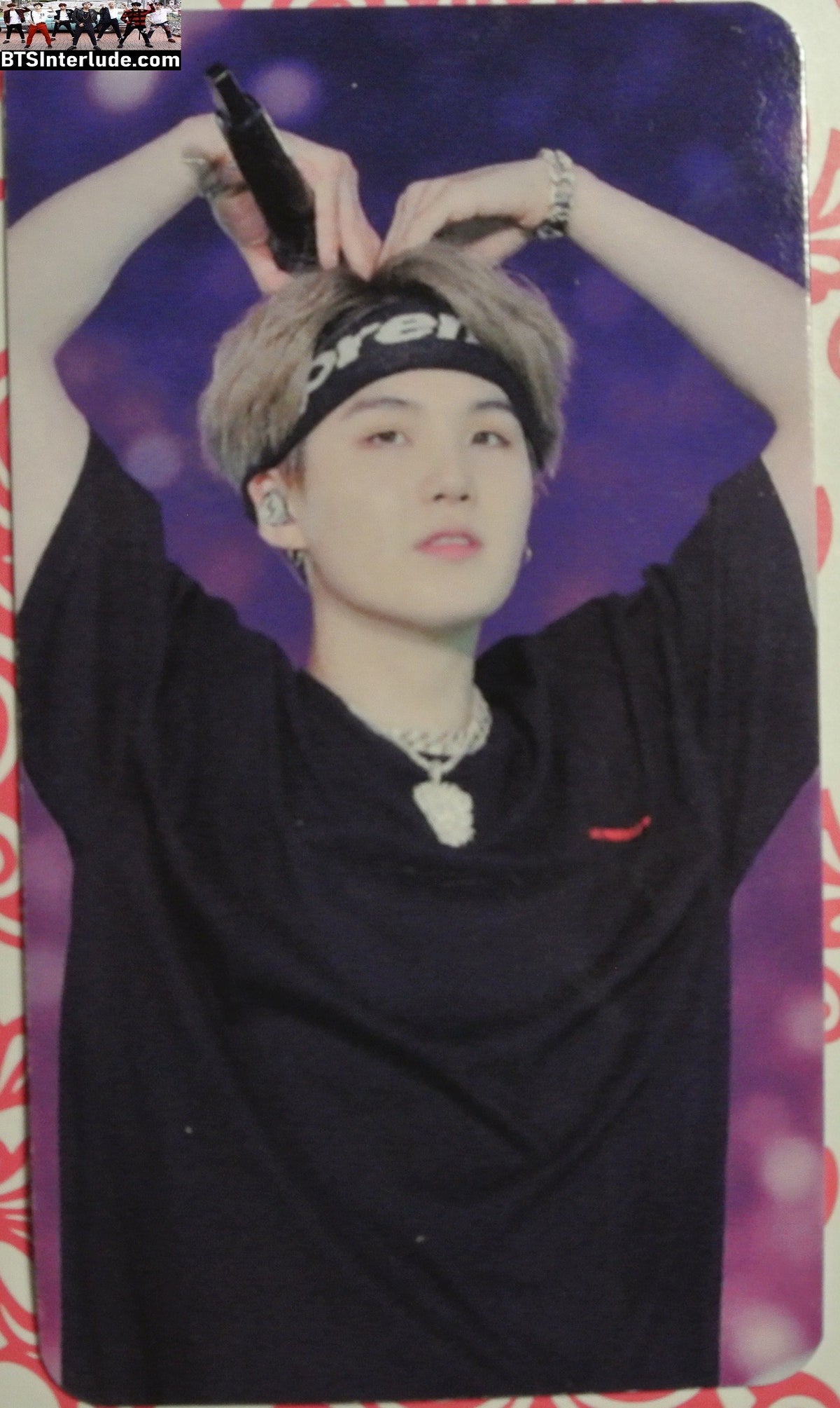 BTS PHOTOCARD FANSITE SUGA MIN YOONGI 민윤기 BLACK SHIRT HEADBAND ARM HEART PC PHOTO CARD