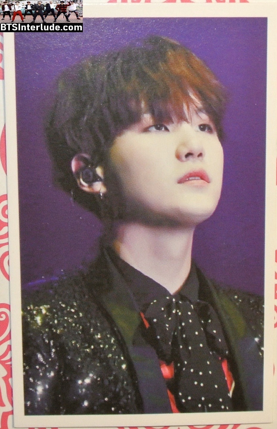 BTS PHOTOCARD FANSITE SUGA MIN YOONGI 민윤기 BLACK JACKET LOOKING UP PC PHOTO CARD