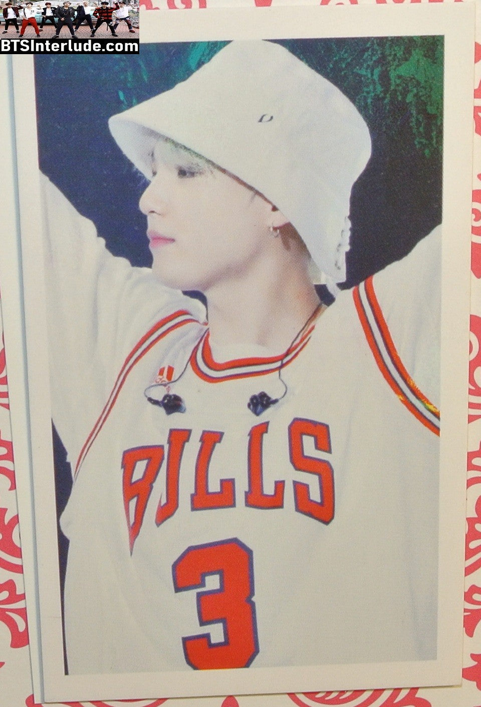 BTS PHOTOCARD FANSITE SUGA MIN YOONGI 민윤기 BULLS JERSEY BUCKET HAT PROFILE BLOND HAIR PC PHOTO CARD