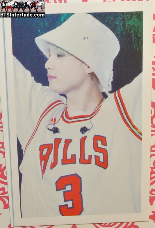 BTS PHOTOCARD FANSITE SUGA MIN YOONGI 민윤기 BULLS JERSEY BUCKET HAT PROFILE BLOND HAIR PC PHOTO CARD