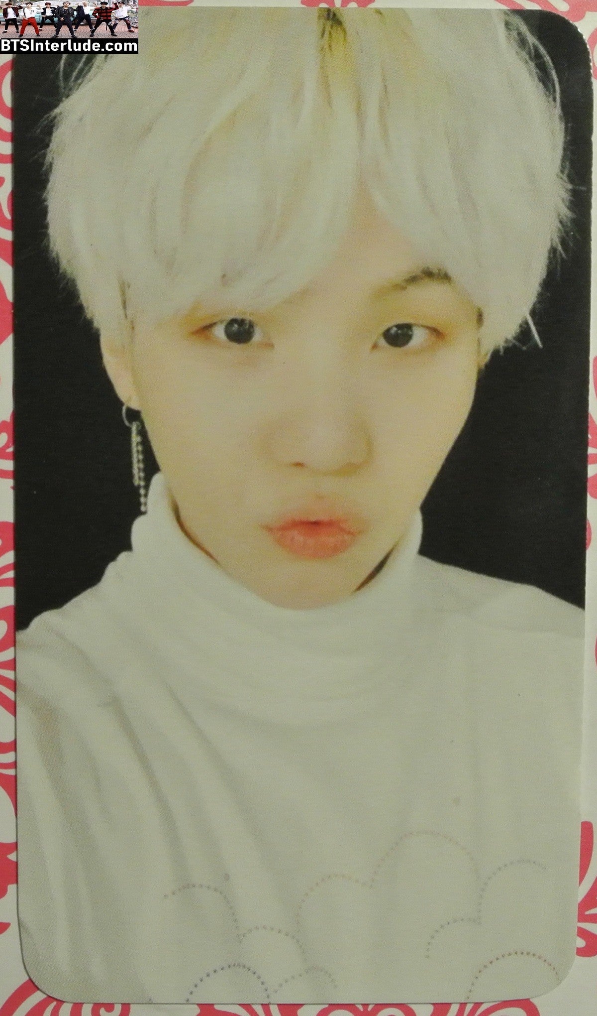 BTS PHOTOCARD FANSITE SUGA MIN YOONGI 민윤기 BLOND HAIR WHITE TURTLENECK PC PHOTO CARD