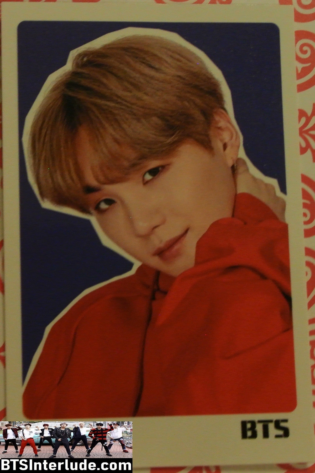 BTS PHOTOCARD FANSITE SUGA MIN YOONGI 민윤기 BLOND HAIR RED SWEATER PHOTO CARD PC