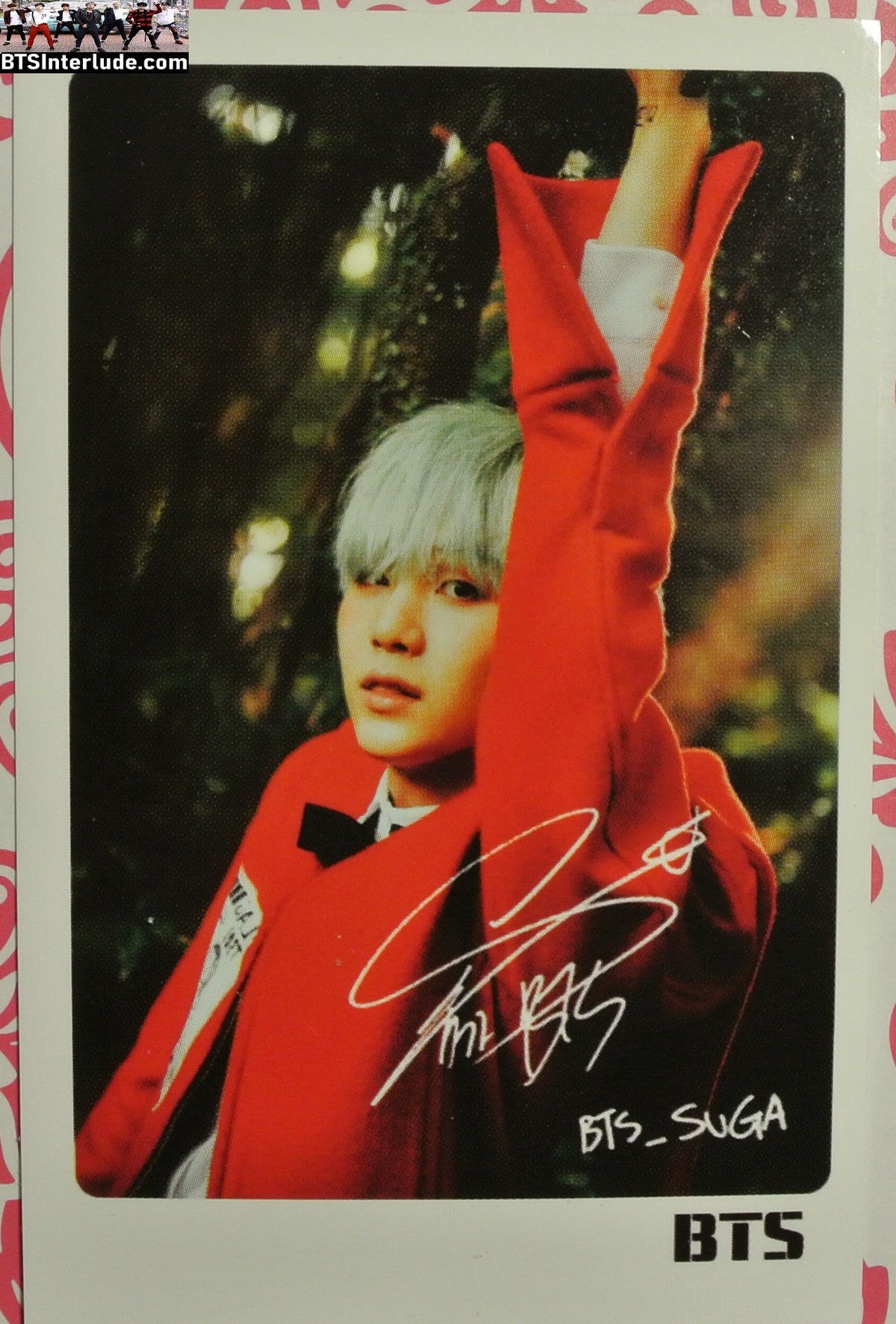 BTS PHOTOCARD FANSITE SUGA MIN YOONGI 민윤기 MINT YOONGI YNWA RED JACKET YOU NEVER WALK ALONE SWING PC PHOTO CARD