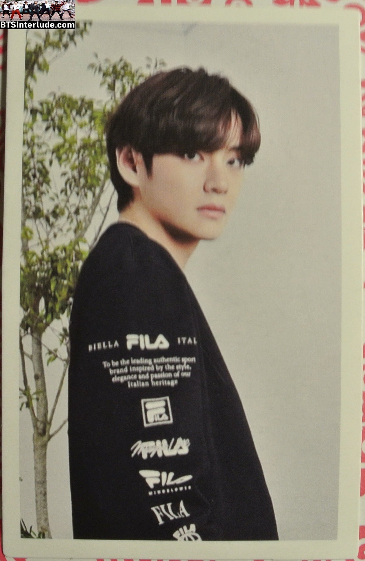 BTS PHOTOCARD FANSITE V KIM TAEHYUNG 김태형 BLACK LONG SLEEVE SHIRT FILA PC PHOTO CARD