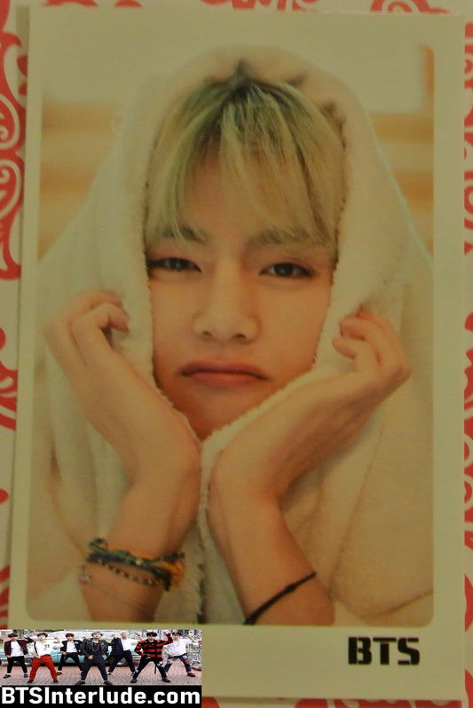 BTS PHOTOCARD FANSITE V KIM TAEHYUNG 김태형 BLOND HAIR WHITE SHEET OVER HEAD PHOTO CARD PC
