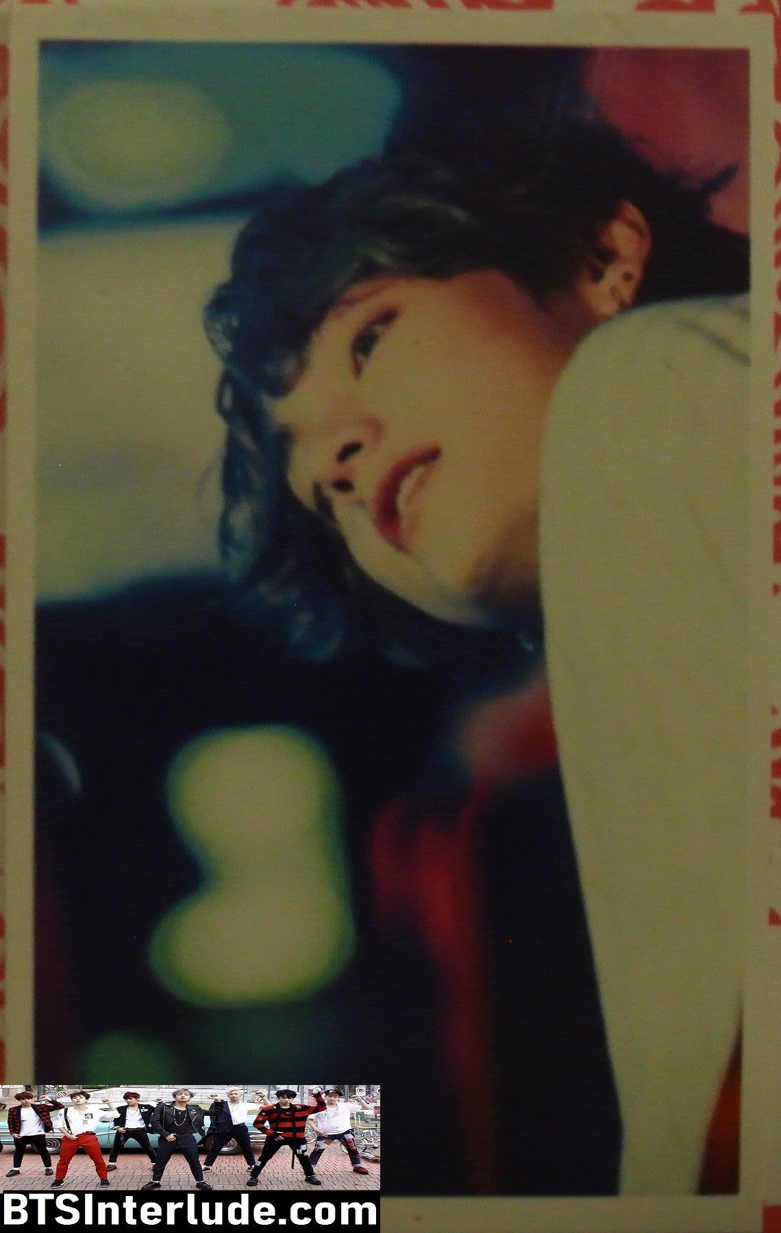 BTS PHOTOCARD FANSITE V KIM TAEHYUNG 김태형 BLUE HAIR LEANING PHOTO CARD PC