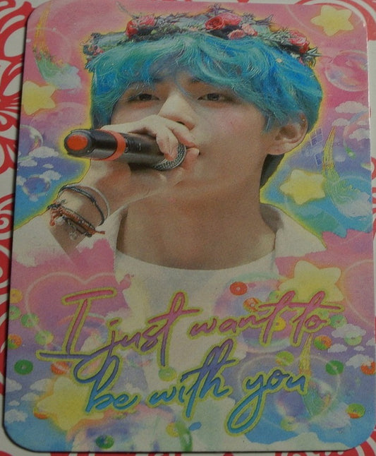 BTS PHOTOCARD FANSITE V KIM TAEHYUNG 김태형 BLUE HAIR FLOWER TIARA MIC PHOTO CARD