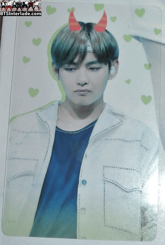BTS PHOTOCARD FANSITE V KIM TAEHYUNG 김태형 CLEAR DEVIL HORNS DENIM JACKET FANSIGN PHOTO CARD PC