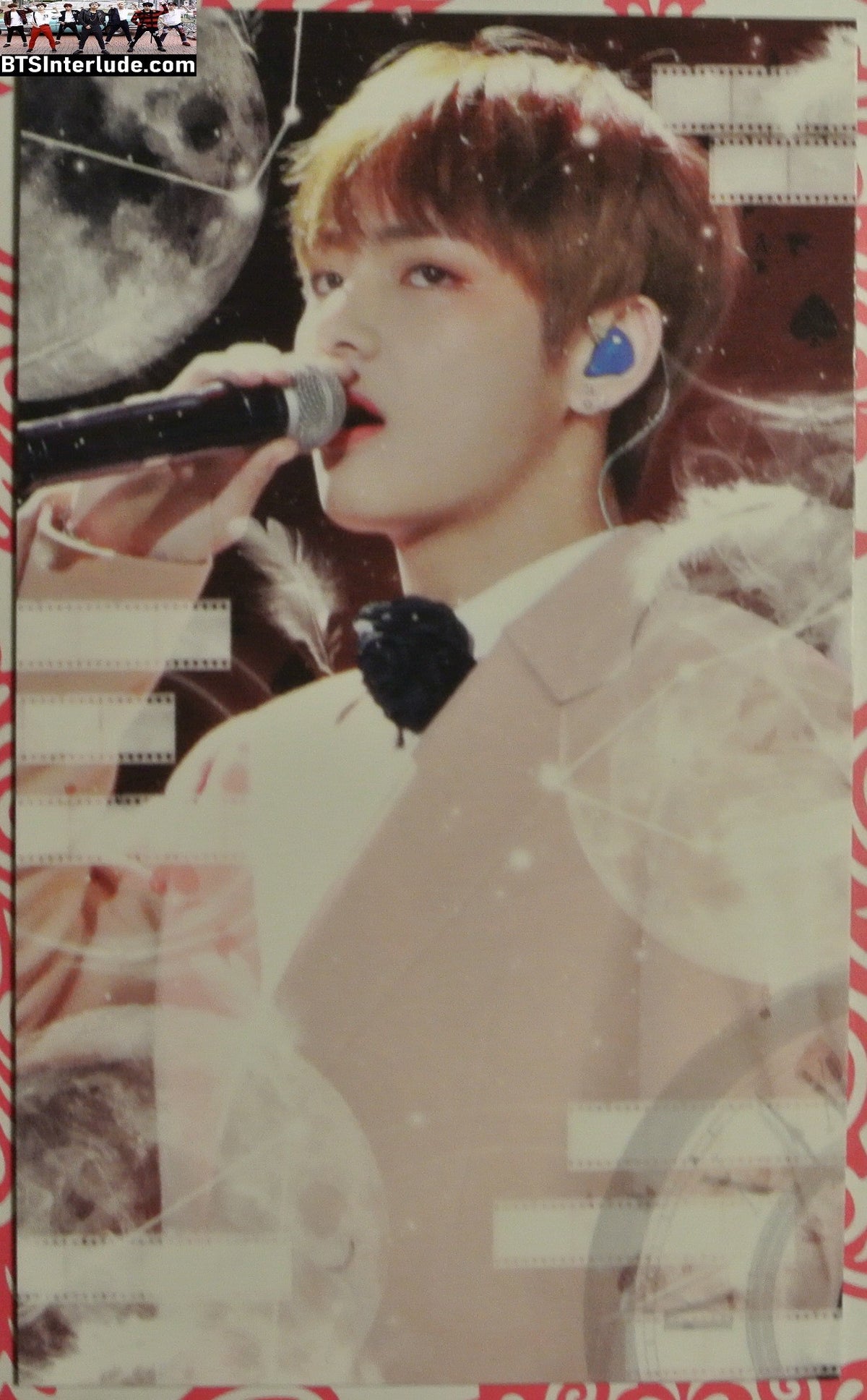 BTS PHOTOCARD FANSITE V KIM TAEHYUNG 김태형 PINK JACKET MIC 3/4 PROFILE PC PHOTO CARD