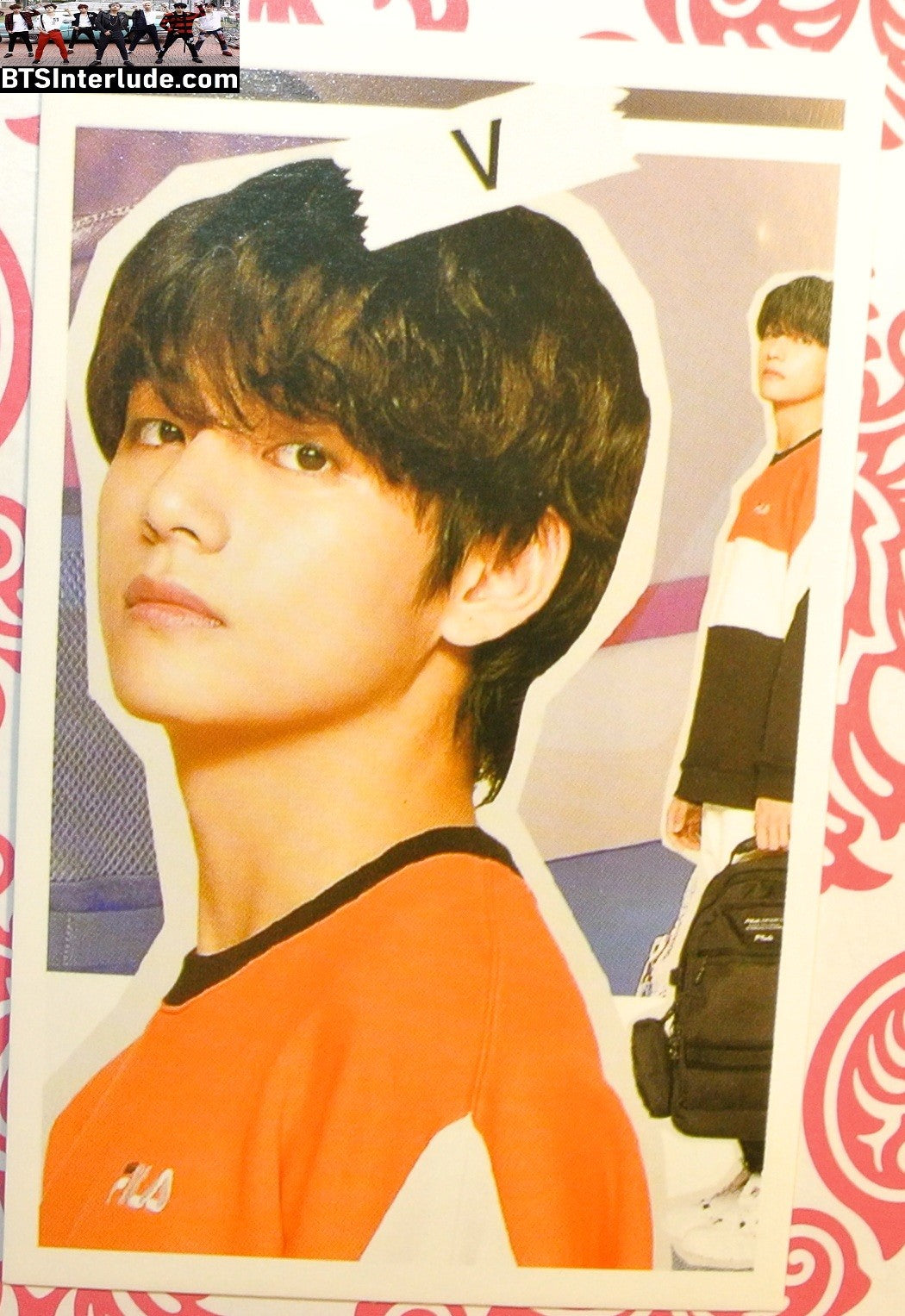BTS PHOTOCARD FANSITE V KIM TAEHYUNG 김태형 ORANGE WHITE BLACK STRIPED SHIRT DOUBLE PC PHOTO CARD