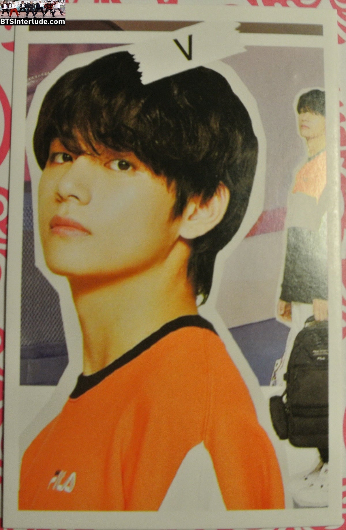 BTS PHOTOCARD FANSITE V KIM TAEHYUNG 김태형 ORANGE WHITE BLACK STRIPED SHIRT DOUBLE PC PHOTO CARD