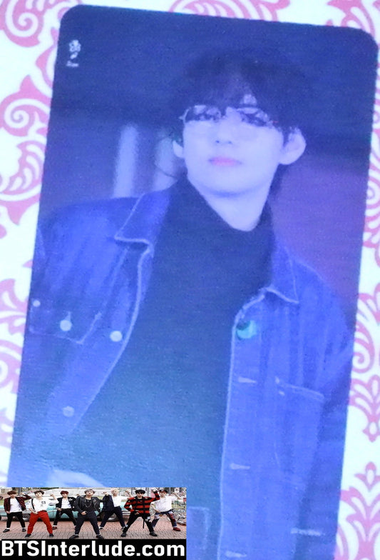 BTS PHOTOCARD FANSITE V KIM TAEHYUNG 김태형 DENIM JACKET BLACK TURTLENECK GLASSES RULER V FANSITE PHOTO CARD PC