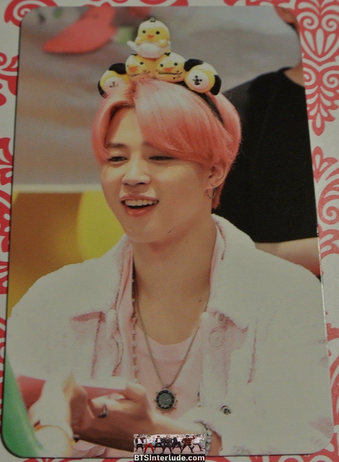 BTS PHOTOCARD FANSITE PARK JIMIN 박지민 PINK HAIR FANSIGN CHIMMY HEADBAND PIECES OF MIND FANSITE NEVERMIND
