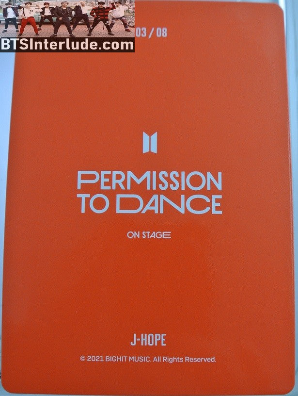 BTS PHOTOCARD OFFICIAL J-HOPE JUNG HOSEOK 정호석 PTD PERMISSION TO DANCE ON STAGE #3 OF 8 PHOTO CARD PC NEW OFFICIAL MERCHANDISE