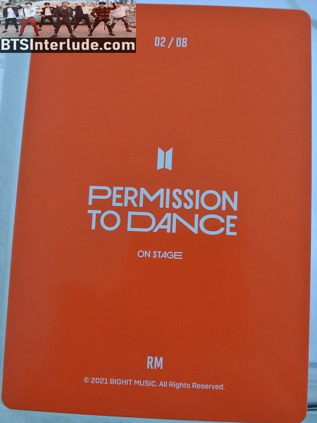 BTS PHOTOCARD OFFICIAL RM KIM NAMJOON 김남준 PTD PERMISSION TO DANCE ON STAGE #2 OF 8 PHOTO CARD PC OFFICIAL MERCHANDISE