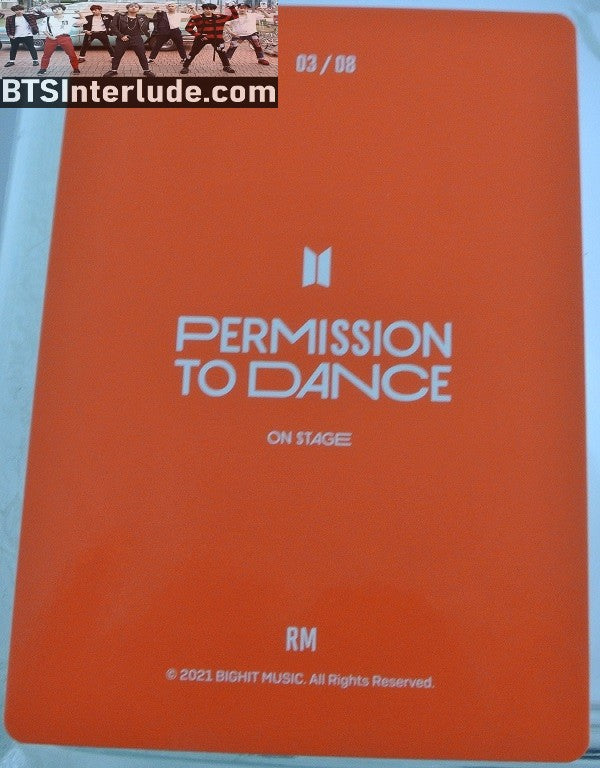 BTS PHOTOCARD OFFICIAL RM KIM NAMJOON 김남준 PTD PERMISSION TO DANCE ON STAGE #3 OF 8 PHOTO CARD PC OFFICIAL MERCHANDISE