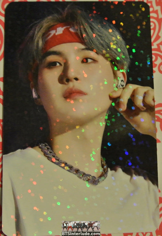 BTS PHOTOCARD FANSITE SUGA MIN YOONGI 민윤기 GLITTER 2 SIDED SILVERY HAIR RED BANDANA MOTS PERSONA PEACH PHOTO CARD