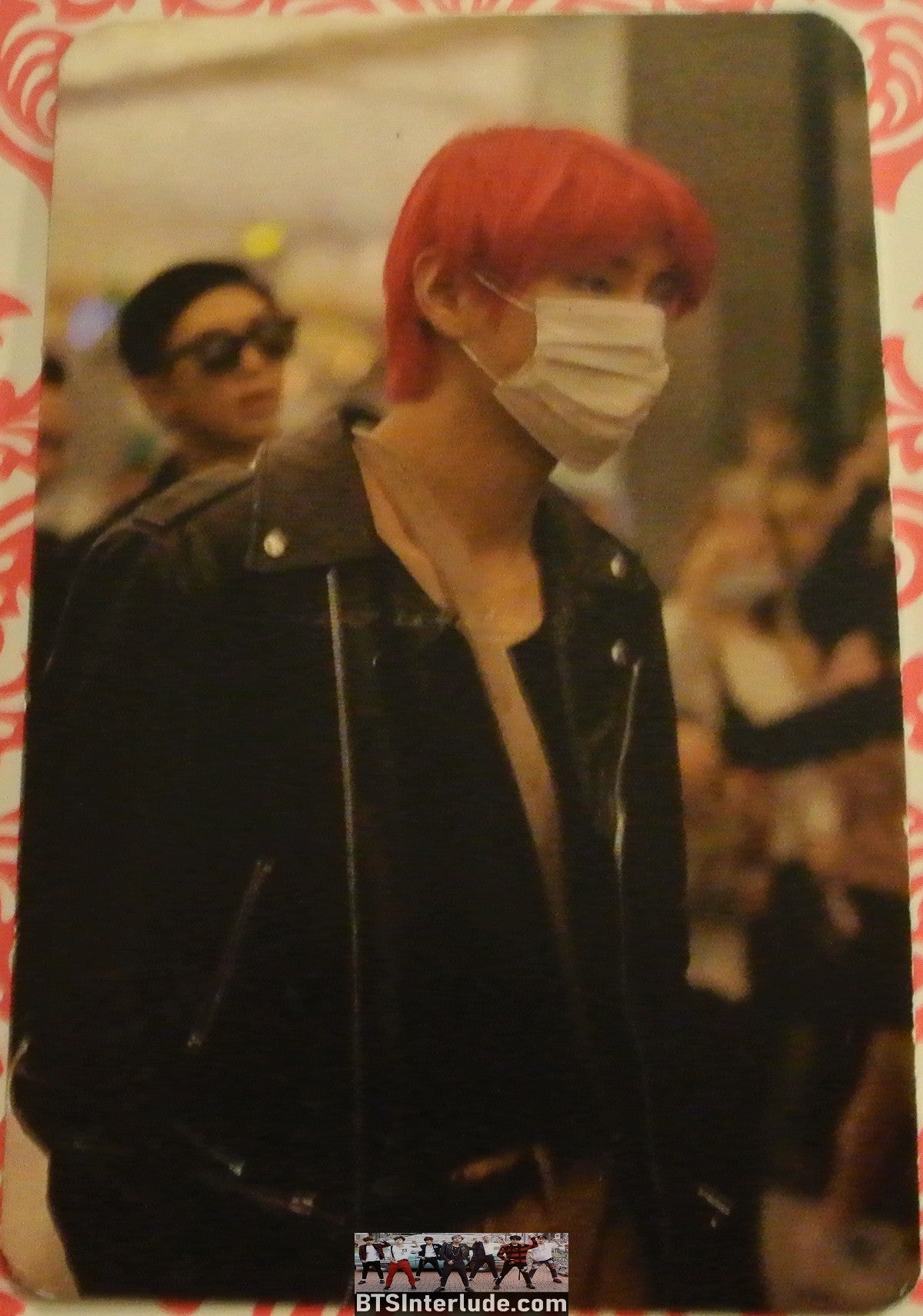 BTS PHOTOCARD FANSITE V KIM TAEHYUNG 김태형 2 SIDED BLACK HEADBAND RED HAIR PHOTO CARD