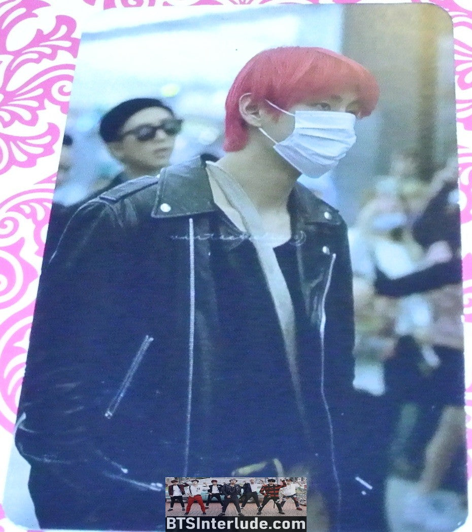 BTS PHOTOCARD FANSITE V KIM TAEHYUNG 김태형 2 SIDED BLACK HEADBAND RED HAIR PHOTO CARD