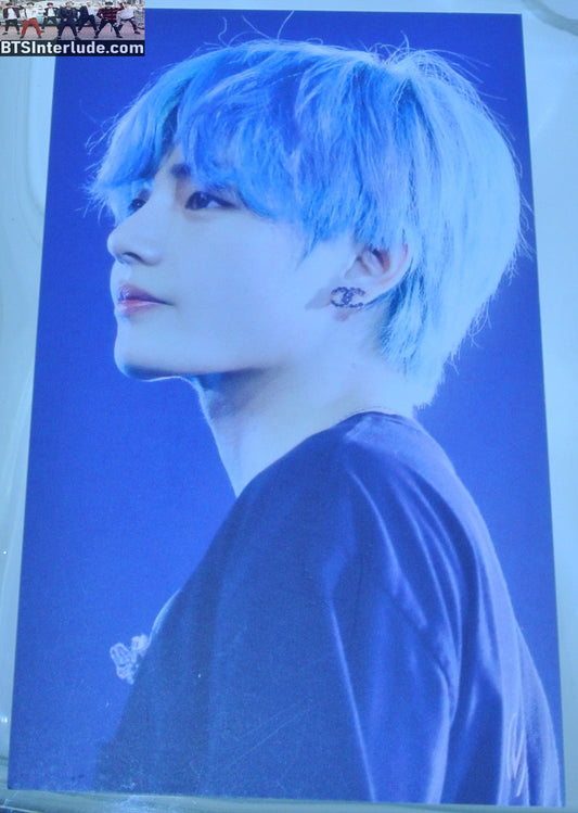 BTS PHOTOCARD FANSITE V KIM TAEHYUNG 김태형 BLUE HAIR PROFILE BLACK SHIRT FANSITE PHOTO CARD
