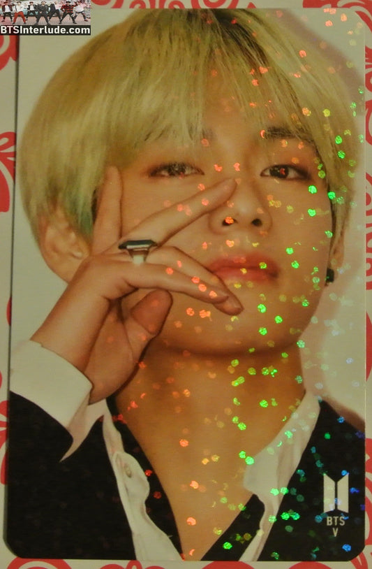 BTS PHOTOCARD FANSITE V KIM TAEHYUNG 김태형 GLITTER 2 SIDED V EYE BLOND HAIR TAN BERET PHOTO CARD