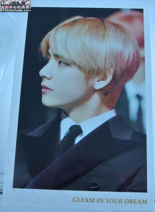 BTS PHOTOCARD FANSITE V KIM TAEHYUNG 김태형 BLOND HAIR BLACK SUIT PROFILE MOUTH CLOSED NUNA V FANSITE GLEAM IN YOUR DREAM PHOTO CARD