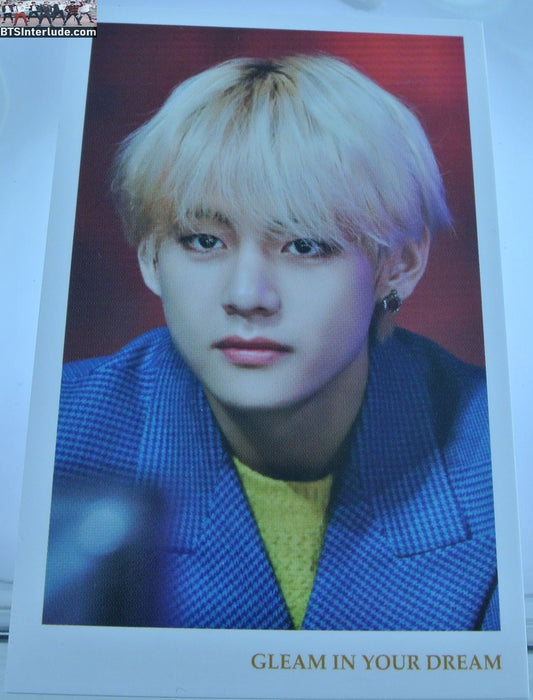 BTS PHOTOCARD FANSITE V KIM TAEHYUNG 김태형 BLOND HAIR BLUE SUIT RED DRAPES NUNA V FANSITE GLEAM IN YOUR DREAM PHOTO CARD