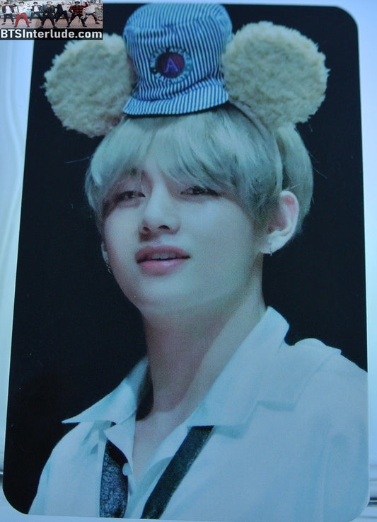 BTS PHOTOCARD FANSITE V KIM TAEHYUNG 김태형 BLOND HAIR FANSIGN DISNEY RAILWAY HAT FURRY BEAR EARS HEADBAND NUNA V FANSITE VREATHTAKING PHOTO CARD