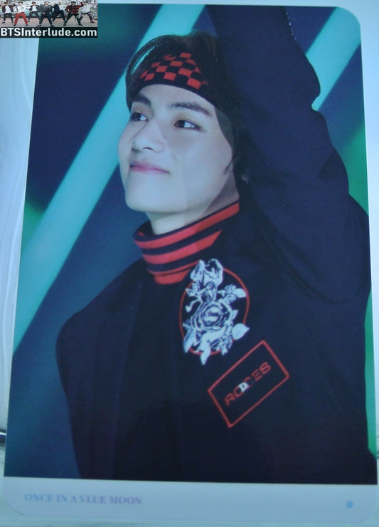 BTS PHOTOCARD FANSITE V KIM TAEHYUNG 김태형 RED BLACK CHECKED HEADBAND BANDANA VIA FANSITE ONCE IN A VLUE MOON PHOTO CARD