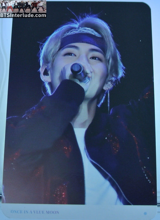 BTS PHOTOCARD FANSITE V KIM TAEHYUNG 김태형 BLOND HAIR RED BLACK SEQUIN JACKET BLACK HEADBAND BANDANA VIA FANSITE ONCE IN A VLUE MOON PHOTO CARD