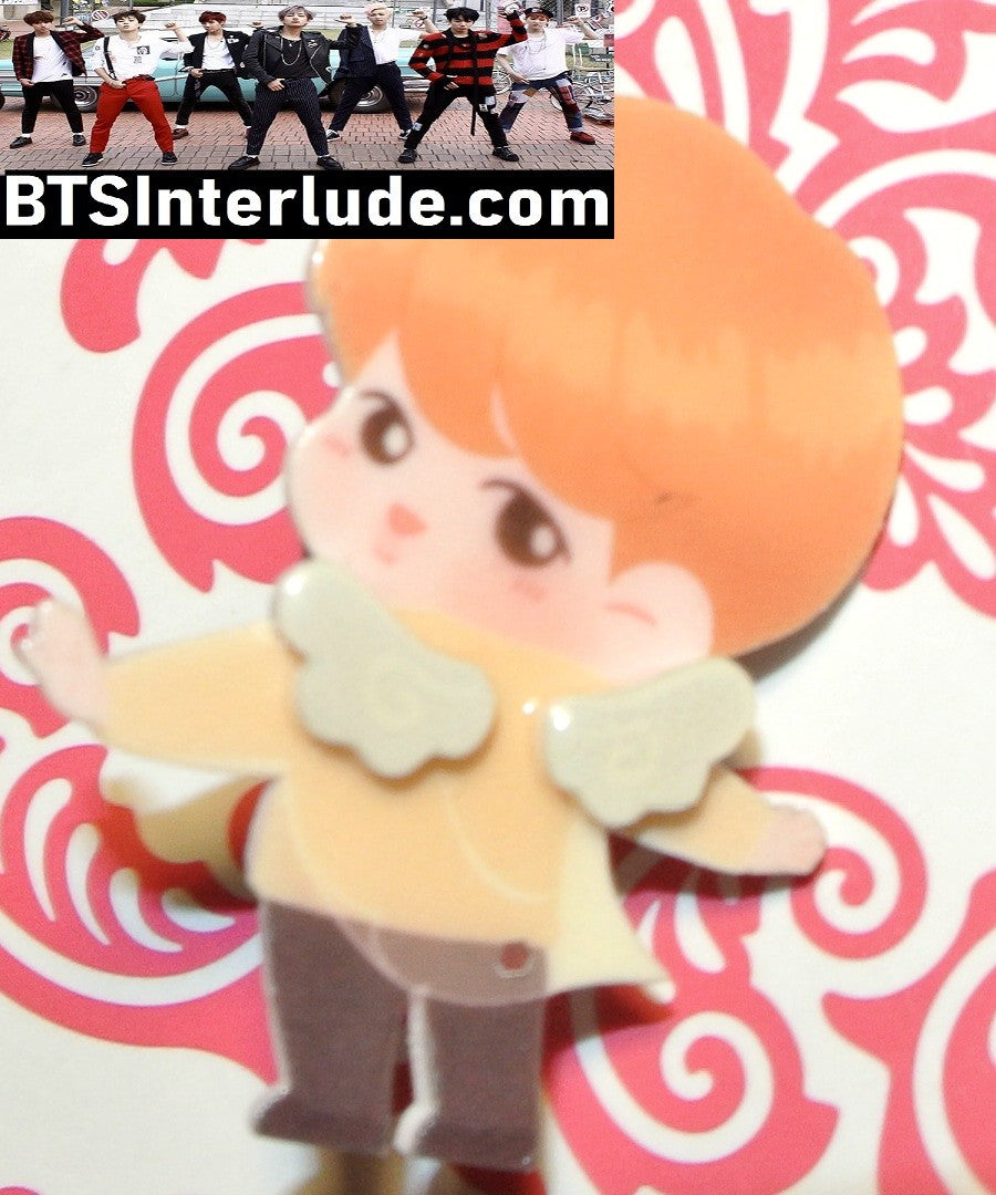 BTS PIN ACRYLIC PARK JIMIN 박지민 ANGEL WINGS ORANGE HAIR CHIBI BADGE BUTTON