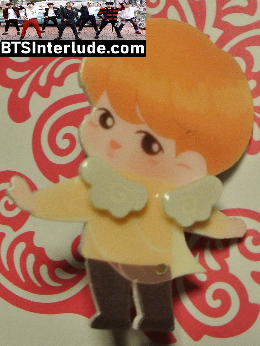 BTS PIN ACRYLIC PARK JIMIN 박지민 ANGEL WINGS ORANGE HAIR CHIBI BADGE BUTTON