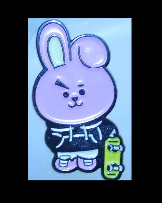 BTS PIN ENAMEL BT21 GUNMETAL COOKY SKATEBOARD JEON JUNGKOOK OFFICIAL MERCHANDISE BADGE BUTTON