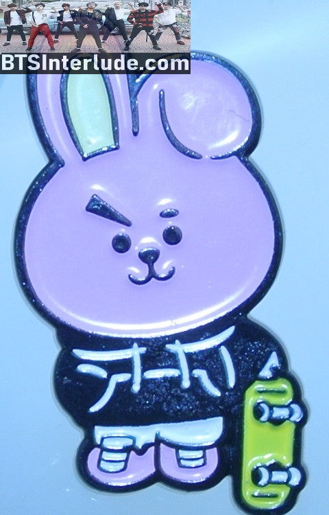 BTS PIN ENAMEL BT21 GUNMETAL COOKY SKATEBOARD JEON JUNGKOOK OFFICIAL MERCHANDISE BADGE BUTTON