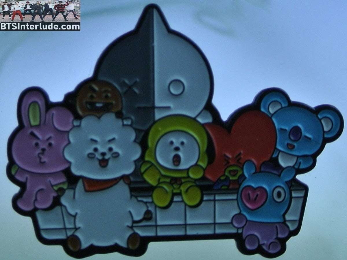 BTS PIN ENAMEL BT21 GUNMETAL SOFA OFFICIAL VAN COOKY TATA CHIMMY KOYA MANG SHOOKY RJ BADGE BUTTON