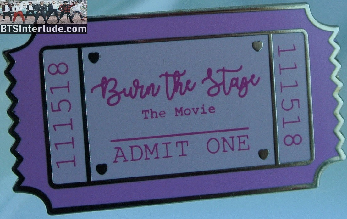 BTS PIN ENAMEL GOLD GROUP BURN THE STAGE MOVIE TICKET PURPLE JUNGKOOK V JIMIN RM J-HOPE SUGA JIN BADGE BUTTON