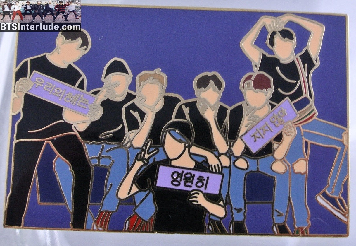 BTS PIN ENAMEL GOLD GROUP JEANS SLOGANS BACKSTAGE DAL PINS JUNGKOOK V JIMIN RM J-HOPE SUGA JIN BADGE BUTTON